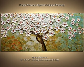 Painting on canvas Palette Knife art Spring Blossom thick texture by P. ready to hang