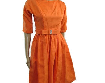 Mad Men Dress 1960s Mod Dress Vintage Belted Dress For Spring Or Summer Apricot Orange Womens Small