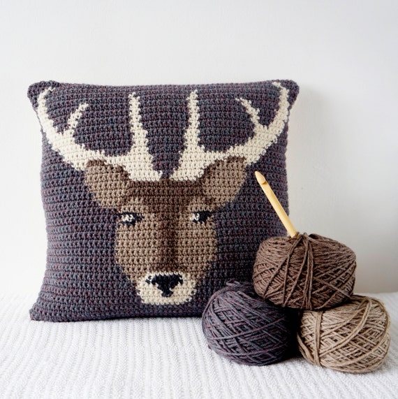 Stag Cushion, Cascade 220, Adventure Pillow, Double Crochet, Pattern Deer, Single Crochet ...