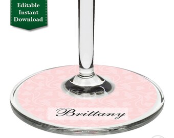INSTANT DOWNLOAD Bridal Shower Printable Wine Glass Slipper, Paper Wine Charms, Stemware Slipper, Stemware Coaster