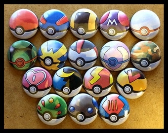 Choose 1 Pin - Pokemon Pokeballs Button Pinback Pins