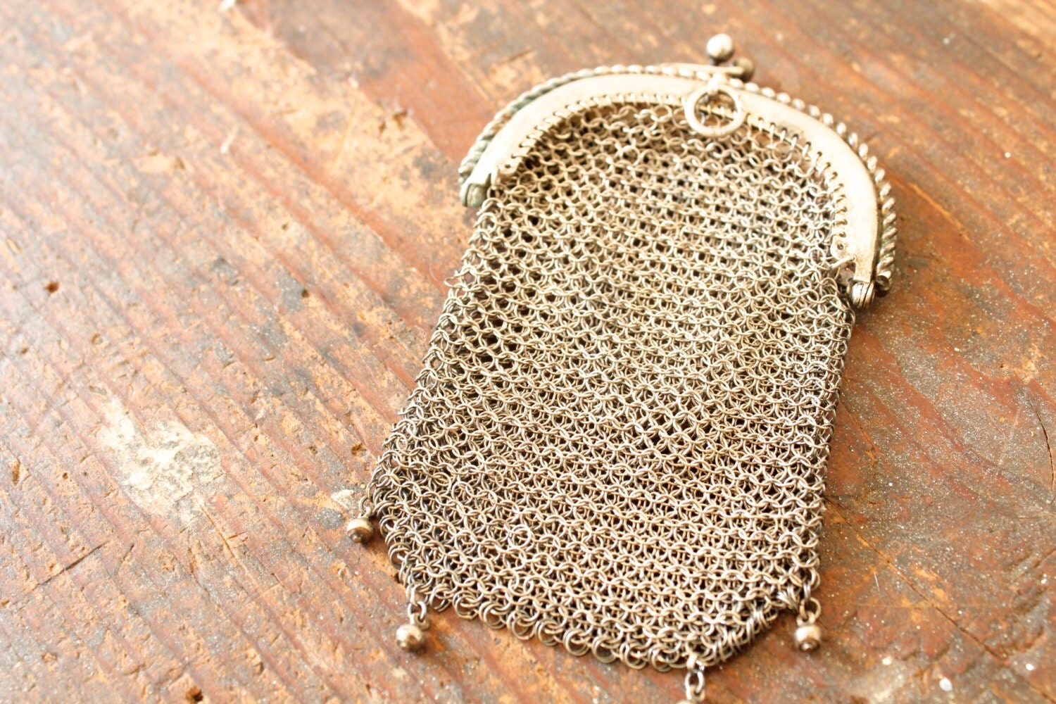 Antique Edwardian Metal Mesh Coin Purse Chatelaine Collectible