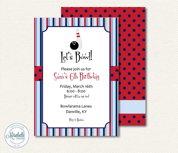CUSTOMIZABLE PRINTABLE INVITATION -- Retro Bowling Collection -- Mirabelle Creations Il_570xn