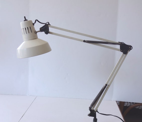 Vintage Swing Arm Architect Lamp White Mid Century By Beehavenhome 4378