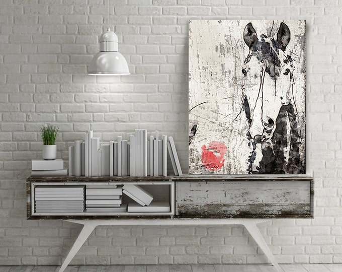 French Kiss Horse. Extra Large Horse, Unique Horse Wall Decor, Black White Rustic Horse, Large Canvas Art Print up to 72" by Irena Orlov
