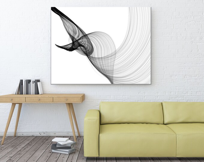 ORL- 7402 Rhythm and Flow-35. Abstract Black and White, Unique Wall Decor, Large Contemporary Canvas Art Print up to 72" by Irena Orlov