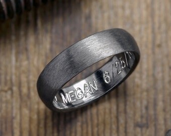 6mm Half Round Mens Wedding Band, Rhodium Plated
