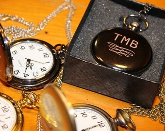 Personalized Engraved Gunmetal Gray Finish Pocket Watch, Groomsmen Gift, Mens Pocket Watch, Pocket Watch gift