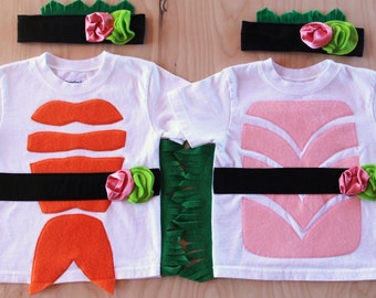 Twin Sushi Costume, Yellowtail Sushi Toddler Halloween Costume, Sushi Costume Shirt, Funny Baby Costume, Food Theme Costume