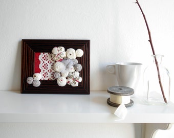 Rustic home decoration Fabric flowers wall art - 3D design - brown cream red