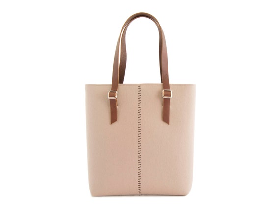 Felt TOTE BAG / leather straps / almond / beige / felt women's bag / 100% wool felt / made in Italy