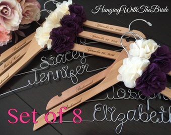 Set of 8 Personalized Hanger, Custom Bridal Hangers,Bridesmaids gift, Wedding hangers with names,Custom made hangers