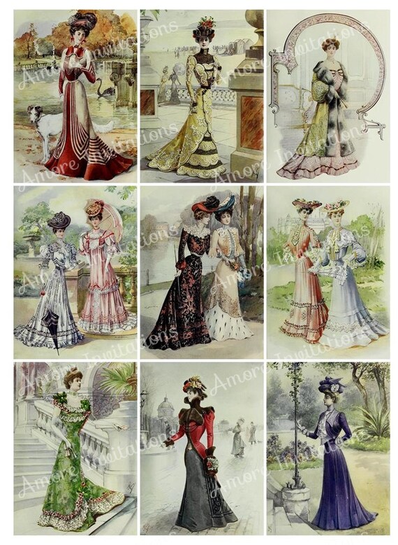 Printable Victorian Vintage Ladies Fashion Digital Collage