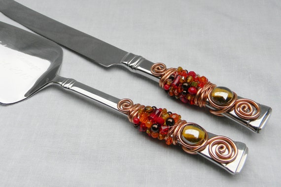  COPPER  BEADED Wedding  Cake  Server  and Knife Serving  Set  with