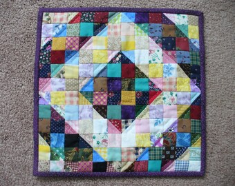 Handmade Purple Trimmed Doll Quilt or Candle Mat
