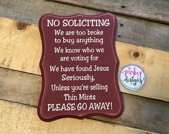 No Soliciting Sign | Funny No Soliciting Sign | No Soliciting Wood Sign | Girl Scout Cookies | Thin Mints