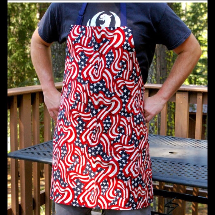 Reversible American Flag Butcher Apron Fits Size Large to 3XL