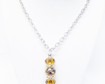 Gold w/Brown Big Hole Bead Pendant Necklace