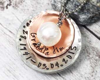Memorial Necklace - Personalized Remembrance Necklace - Stacked Necklace - Mixed Metals - Hand Stamped