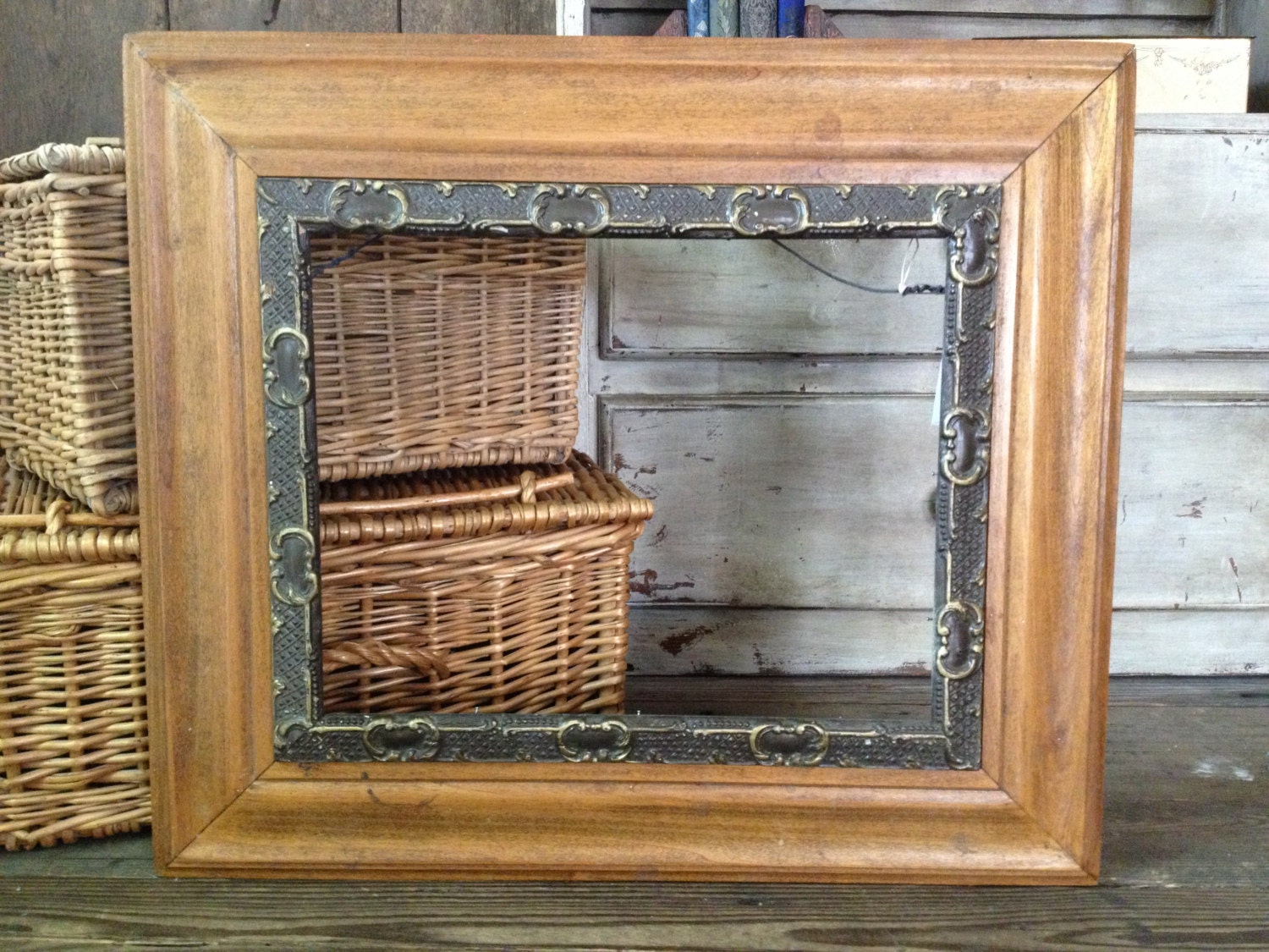 Antique Wood Picture Frame 22 inches Art Nouveau Gold Brown