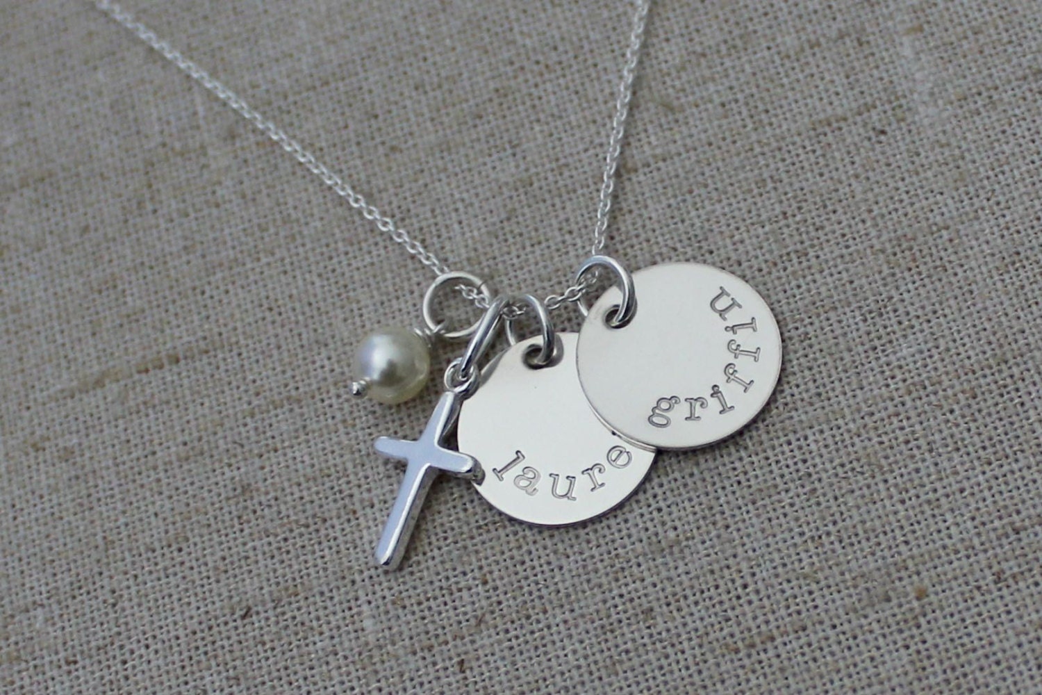 Cross Necklace Personalized with Hand by HelloLovelyJewelry