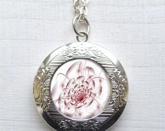 Morning Blood Flower Locket, Red Flower Necklace, Flower Jewelry