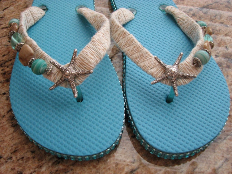 Coastal Couture Flip Flops by TheCountryBakers on Etsy