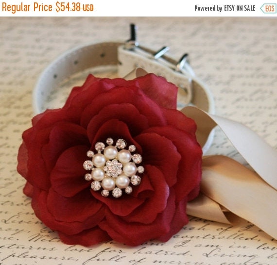 Burgundy Floral Dog Collar Burgundy and Champagne by LADogStore