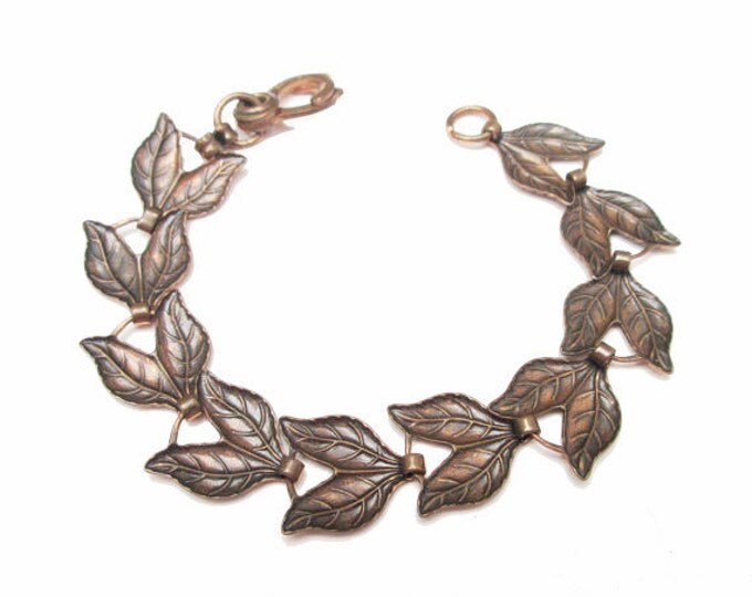 Copper Leaf link Bracelet -Vintage - mid century Modern - bangle