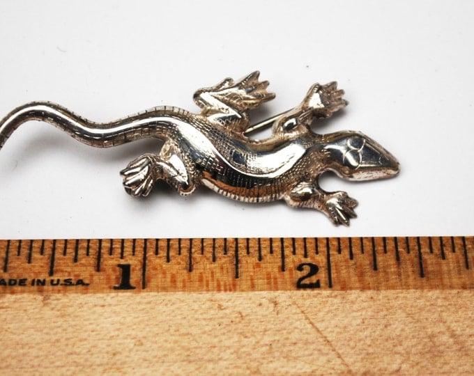 Sterling Silver Lizard Brooch Designer signed Lang Gecko Pin