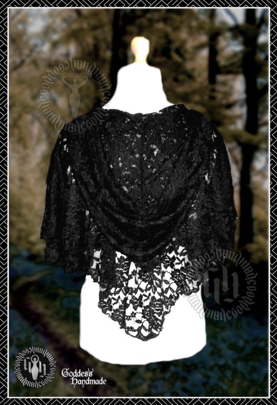 Black Lace Hooded Capelet with Double Layer. Gothic, Steampunk, Victorian, Wedding, Handfasting, Eveningwear by Creativesewandsew steampunk buy now online