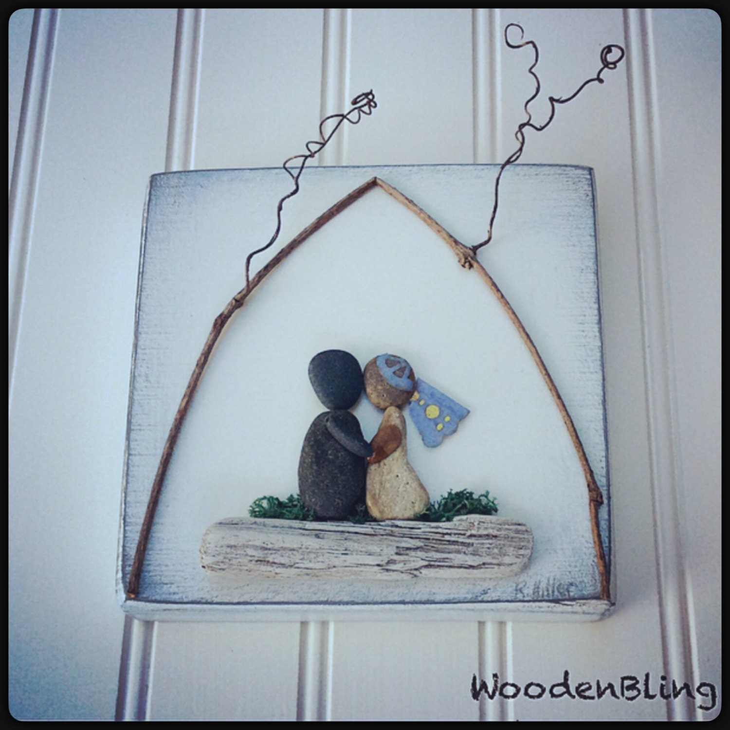 Mixed Media Wedding Gift Pebble Art Vows Engagement Gift