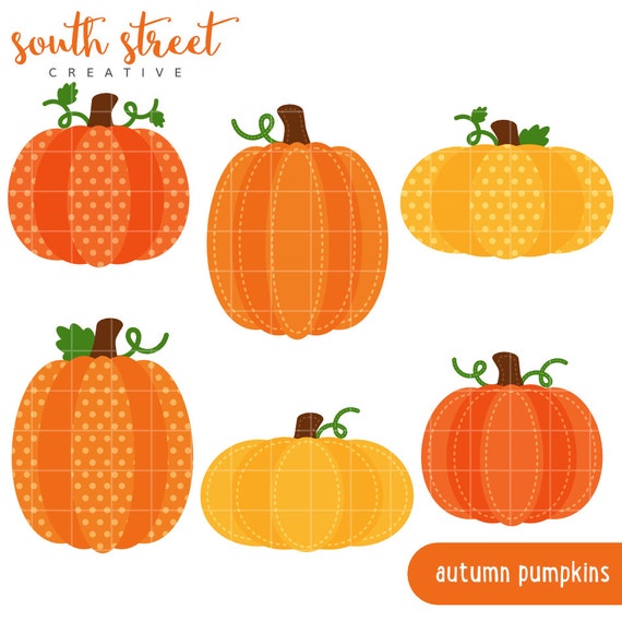 Pumpkins, Autumn, Harvest, Fall, Cute Clipart, Personal & Small Commercial Use, Vector Clip Art, Instant Download, png, jpeg, eps Il_570xn