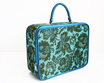 Vintage Luggage Floral Cloth Avon Sample Suitcase Overnight Bag