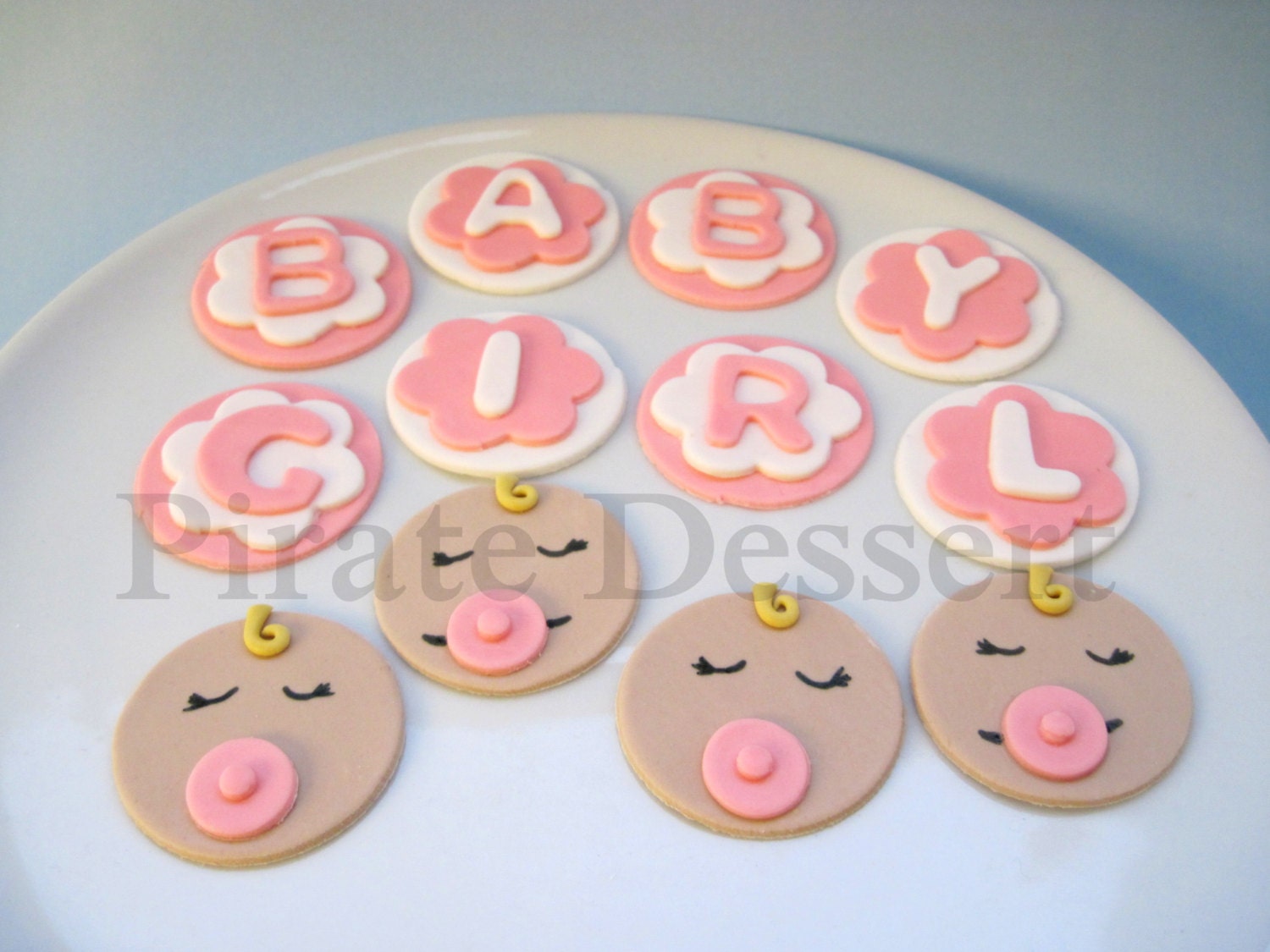 Edible Cupcake toppers Baby Girl Set Baby Pink by PirateDessert