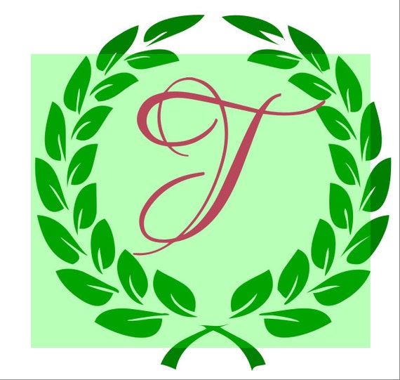 Download Items similar to Laurel Leaf Circle Monogram Fancy Letter ...