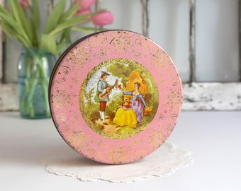 Vintage Pink Cookie Tin, Shabby Chic Cookie Tin, Baroque Style Cookie Tin, Country Cottage Decor