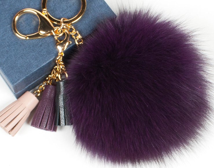 Fur pom pom Keychain fur ball bag charms with Leather tassels