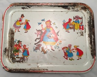 Mid Century Little Red Riding Hood Metal Tray