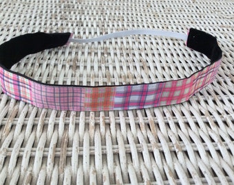 Pink Plaid Headband - Girls Patchwork Headband