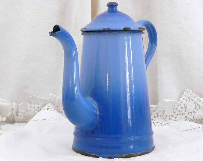 Antique 2 Tone Blue Enamelware Cafetière / Coffee Pot / French Country Decor / Retro Vintage Home Interior / kitchenalia Cottage Kitchen