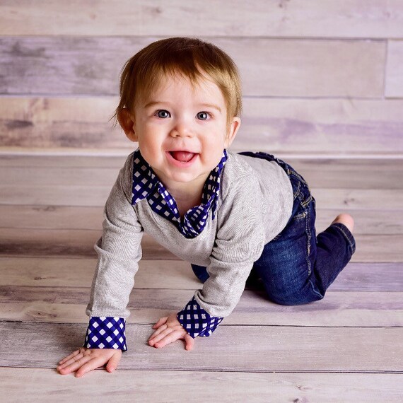 Items similar to Baby Boy Onesie with Collar 3 Months Gray Navy