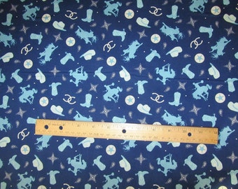 Riley Blake Blue Cowboy/Rodeo/Horse/Boot Cotton Fabric by the Yard