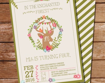 Enchanted Woodland Party Invitation - Deer Antlers - Enchanted Forest Invitation - Instant Download and Edit File at home with Adobe Reader