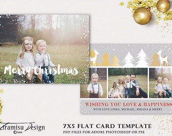 Christmas Card Template, 7x5 in Holiday Card Adobe Photoshop psd Template, sku xm15-16