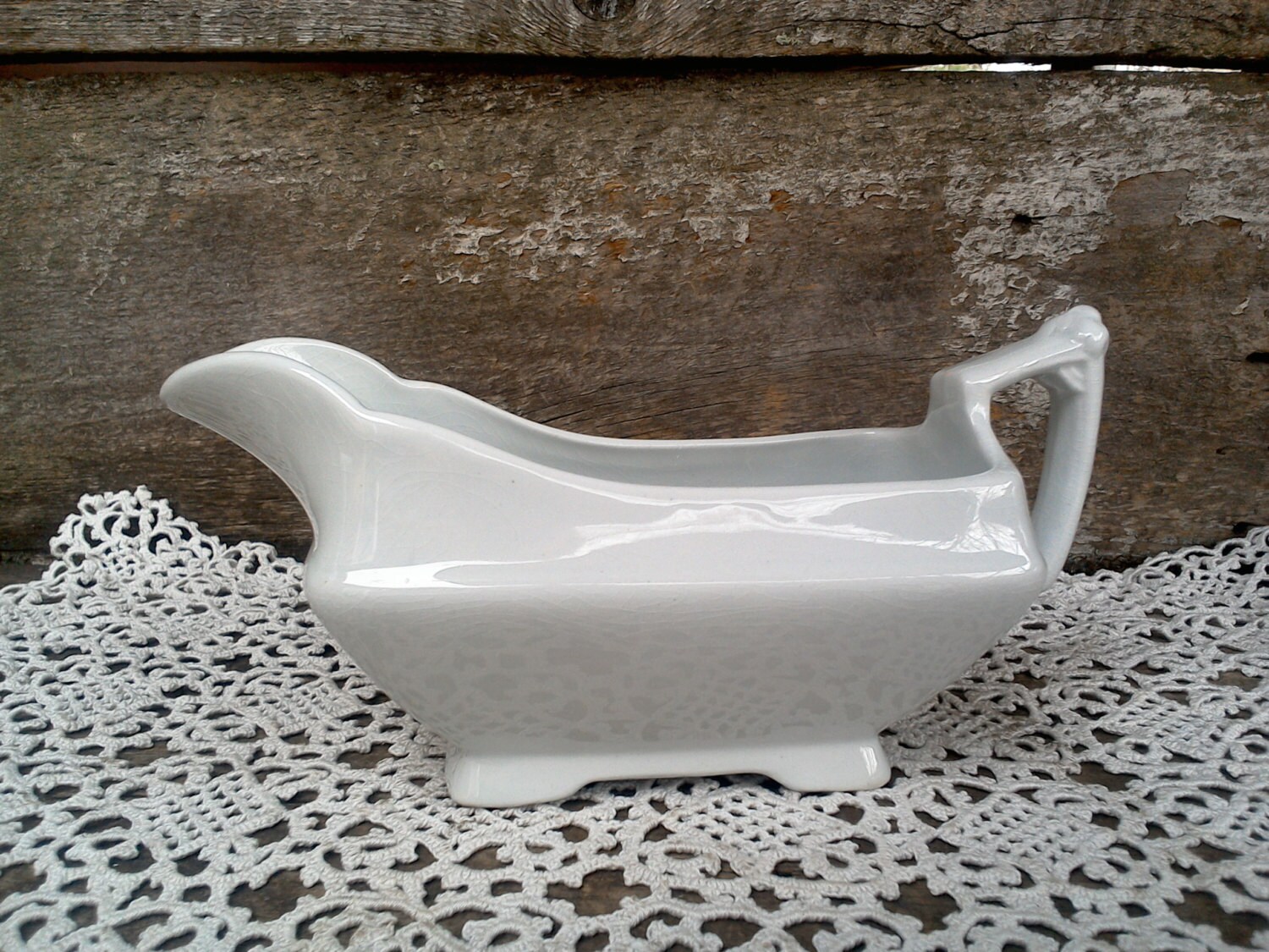 IRONSTONE GRAVY BOAT Stoneware Vintage by CottonCreekCottage