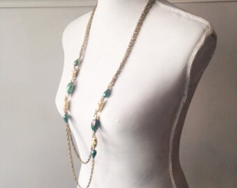 Green gold multi chain necklace