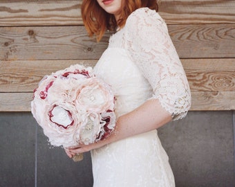 fabric flower bouquet, fabric bouquet, bride bouquet, fabric bridal bouquet, brooch bouquet, vintage bride bouquet