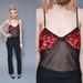Sheer Tank Top 90s Velvet Crop Top XS S Red Black Floral Printed BURNOUT Grunge Goth MESH V Neck Slip Top Slinky Witchy Lingerie Shirt