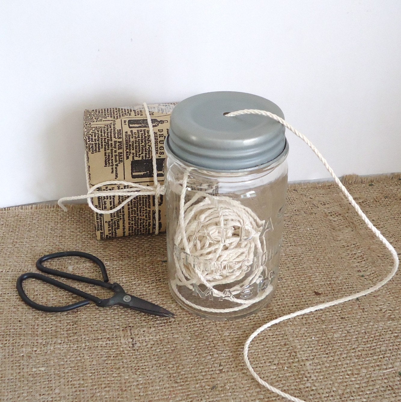 organizer string dispenser vintage mason jar cotton twine